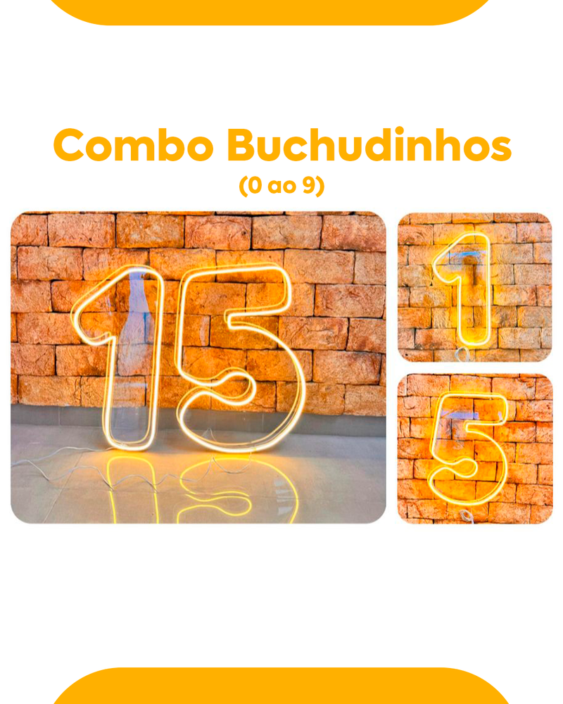 Combo Led Números (0 ao 9) Buchudinhos 50CM - 2mm - Base Removível