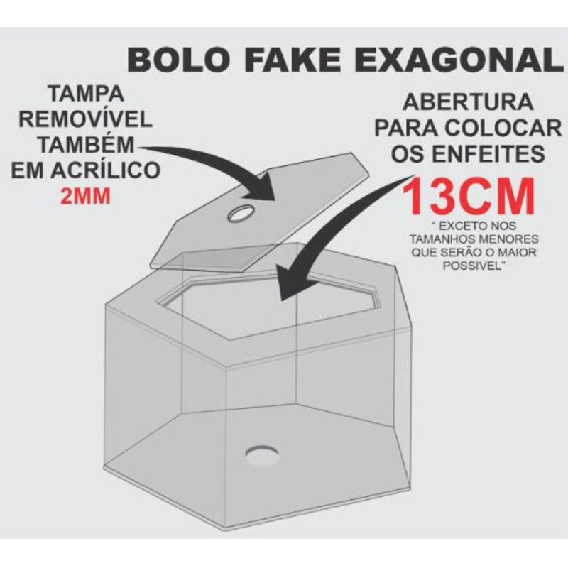 Bolo Fake Hexagonal 22x12 - Topo de Bolo Festas