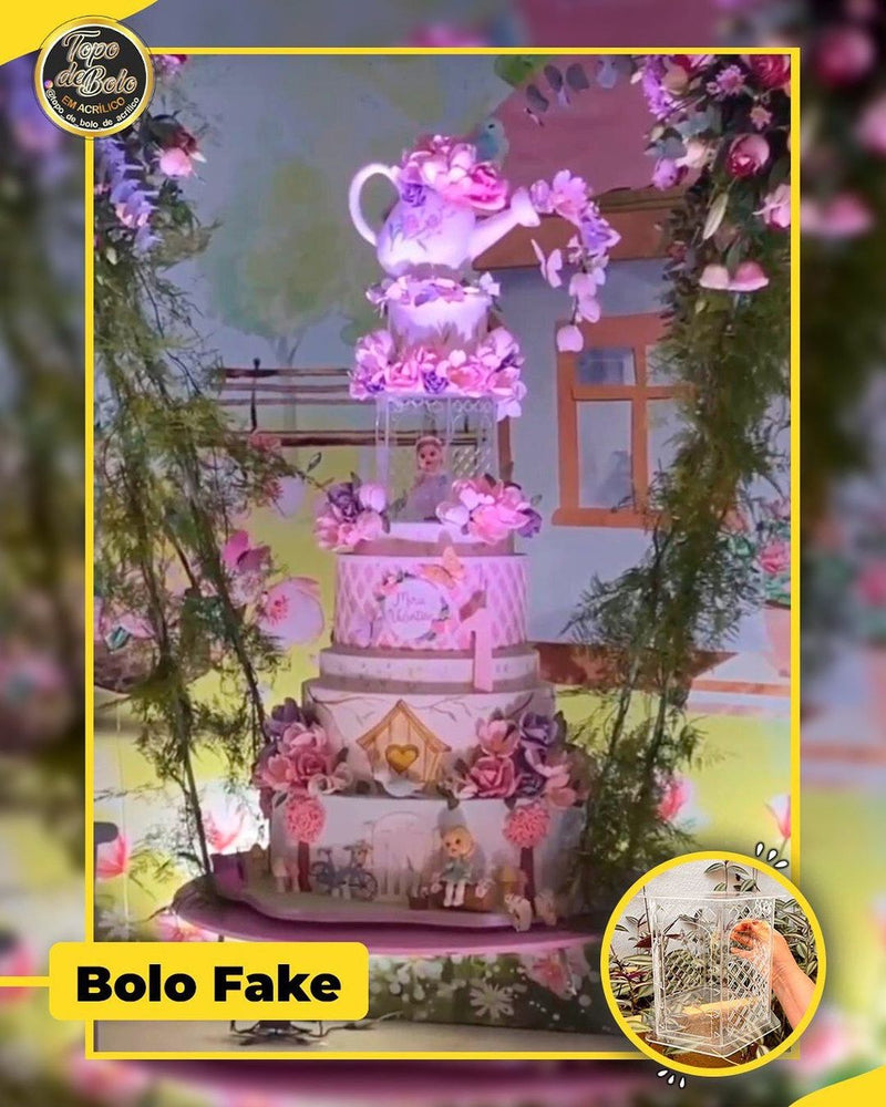 Bolo Fake Jardim 22x15 - Topo de Bolo Festas