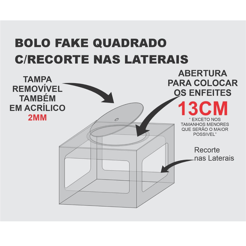 Bolo Fake Quadrado Vazado 15x15 - Topo de Bolo Festas